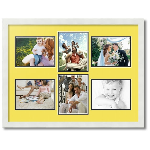 ArtToFrames Collage Photo Picture Frame with 6 - 6x8 Openings, Framed in White with Canary and Black Mats (CDM-3966-167)