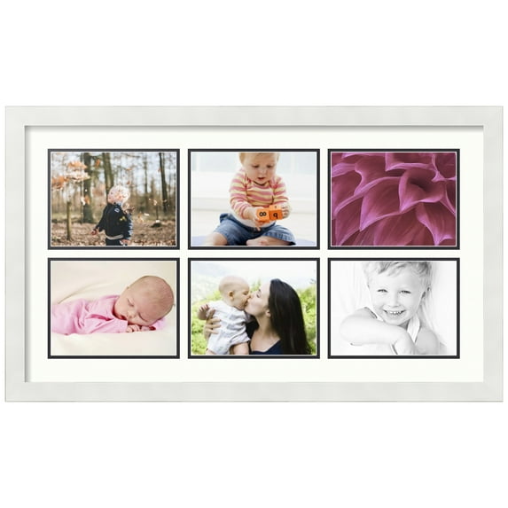 ArtToFrames Collage Photo Picture Frame with 6 - 6x8 Openings, Framed in White with Porcelain and Black Mats (CDM-3966-153)