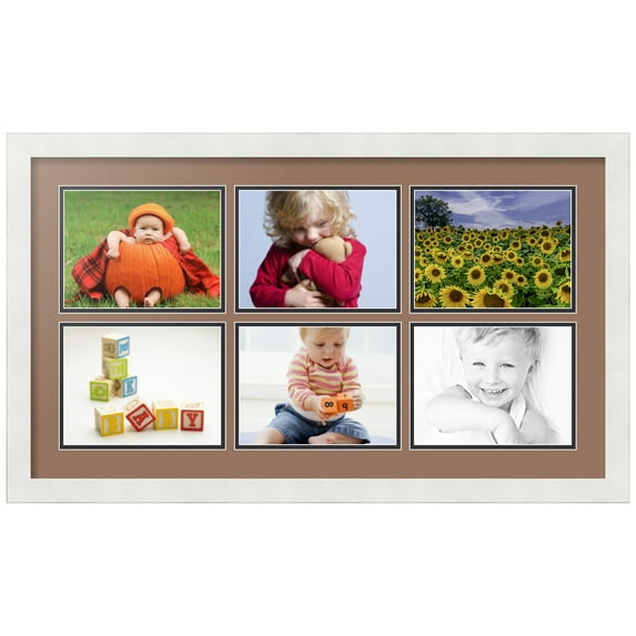 ArtToFrames Collage Photo Picture Frame with 6 - 6x8 Openings, Framed in White with Sandpiper and Black Mats (CDM-3966-153)