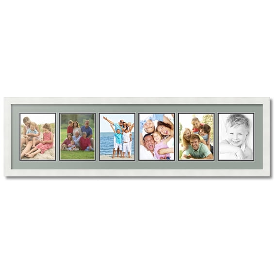 ArtToFrames Collage Photo Picture Frame with 6 - 6x8 Openings, Framed in White with Silverpine and Black Mats (CDM-3966-150)