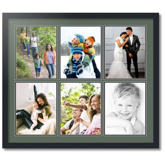 ArtToFrames Collage Photo Picture Frame with 6 - 8.5x11" Openings, Framed in Black with Forest Green and Black Mats (CDM-3926-151)
