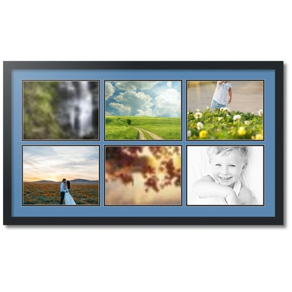 ArtToFrames Collage Photo Picture Frame with 6 - 8.5x11" Openings, Framed in Black with Liberty Blue and Black Mats (CDM-3926-1011)