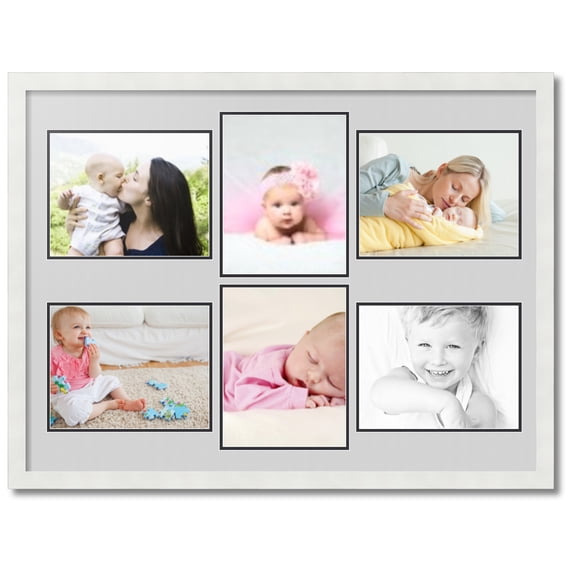 ArtToFrames Collage Photo Picture Frame with 6 - 8.5x11 Openings, Framed in White with Candlewick and Black Mats (CDM-3966-167)