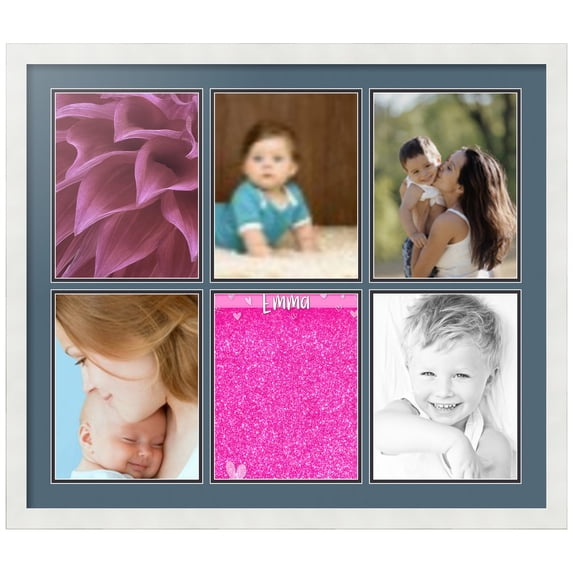 ArtToFrames Collage Photo Picture Frame with 6 - 8.5x11 Openings, Framed in White with Dutch Blue and Black Mats (CDM-3966-151)