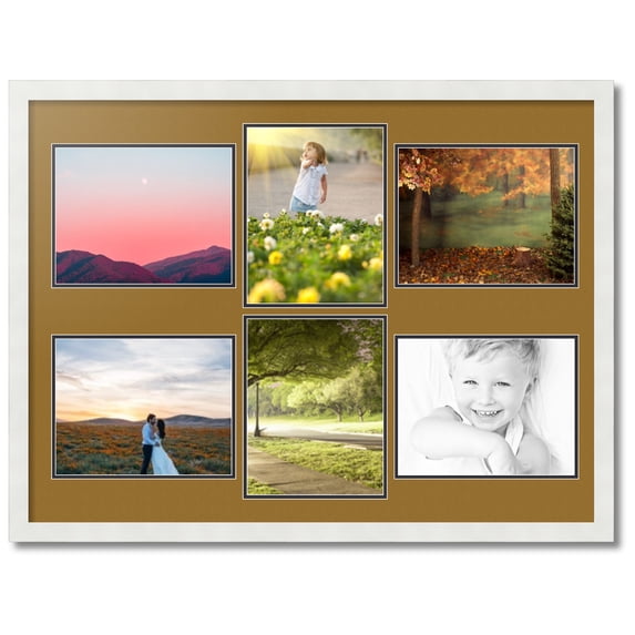ArtToFrames Collage Photo Picture Frame with 6 - 8.5x11 Openings, Framed in White with El Dorado and Black Mats (CDM-3966-167)