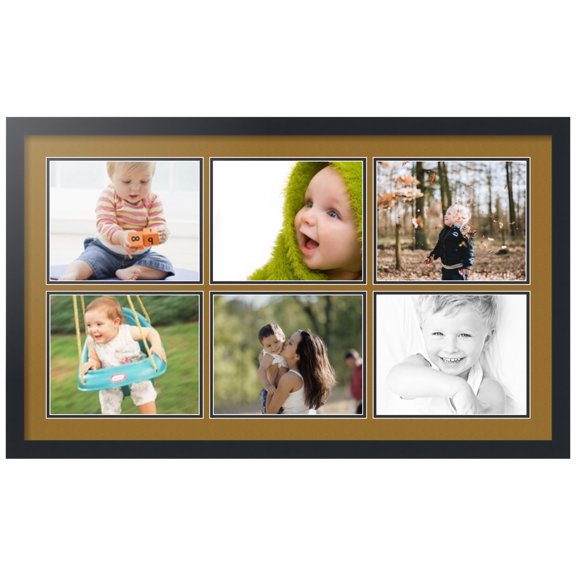 ArtToFrames Collage Photo Picture Frame with 6 - 8x10 Openings, Framed in Black with El Dorado and Black Mats (CDM-3926-153)