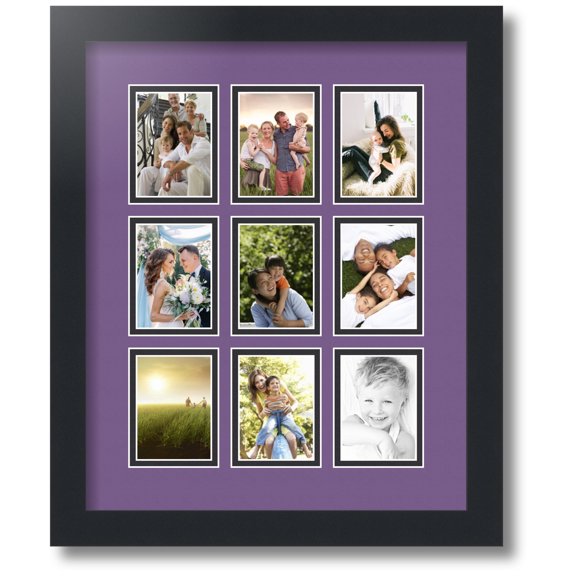ArtToFrames Collage Photo Picture Frame with 9 - 2.5x3.5 Openings, Framed in Black with Grape and Black Mats (CDM-3926-213)