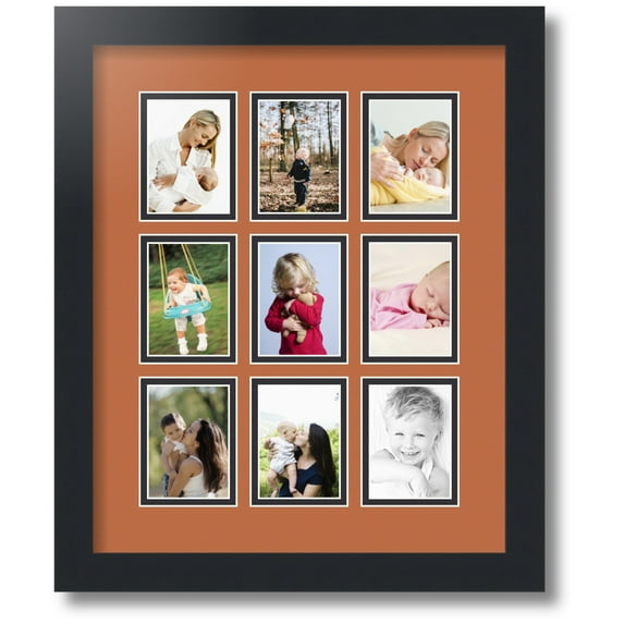 ArtToFrames Collage Photo Picture Frame with 9 - 2.5x3.5 Openings, Framed in Black with Red Orange and Black Mats (CDM-3926-213)