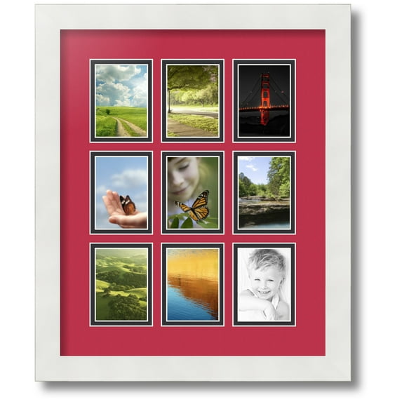 ArtToFrames Collage Photo Picture Frame with 9 - 2.5x3.5 Openings, Framed in White with Rouge and Black Mats (CDM-3966-213)