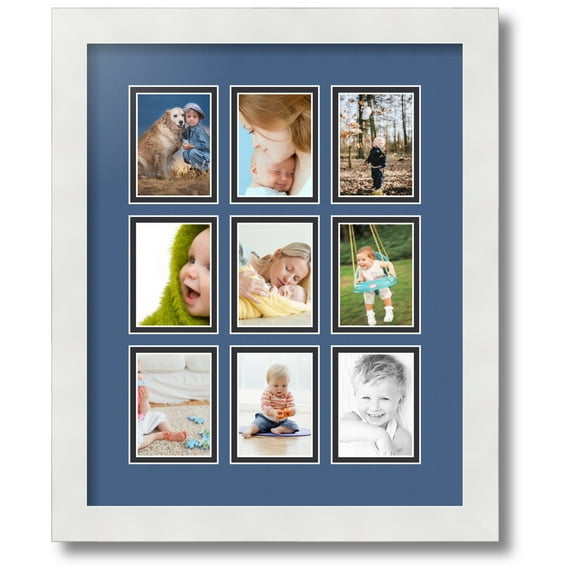 ArtToFrames Collage Photo Picture Frame with 9 - 2.5x3.5 Openings, Framed in White with Royal and Black Mats (CDM-3966-213)