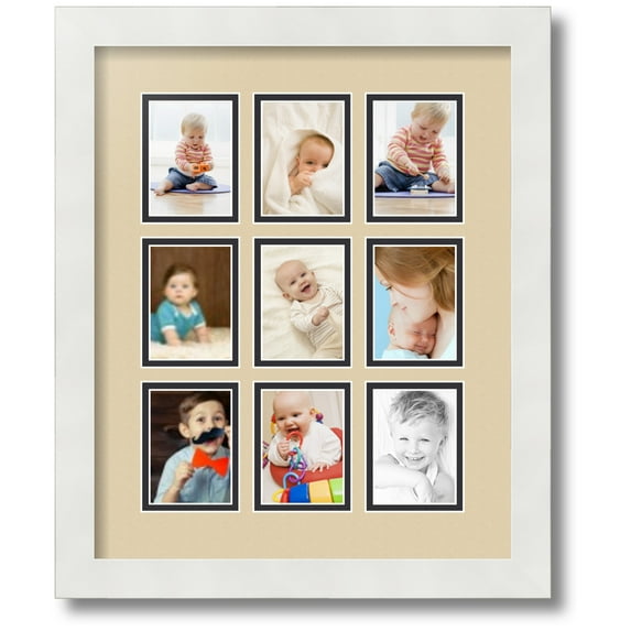 ArtToFrames Collage Photo Picture Frame with 9 - 2.5x3.5 Openings, Framed in White with Seaside and Black Mats (CDM-3966-213)