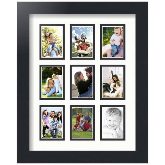 ArtToFrames Collage Photo Picture Frame with 9 - 2x3" Openings, Framed in Black with Fabric White and Black Mats (CDM-3926-78)