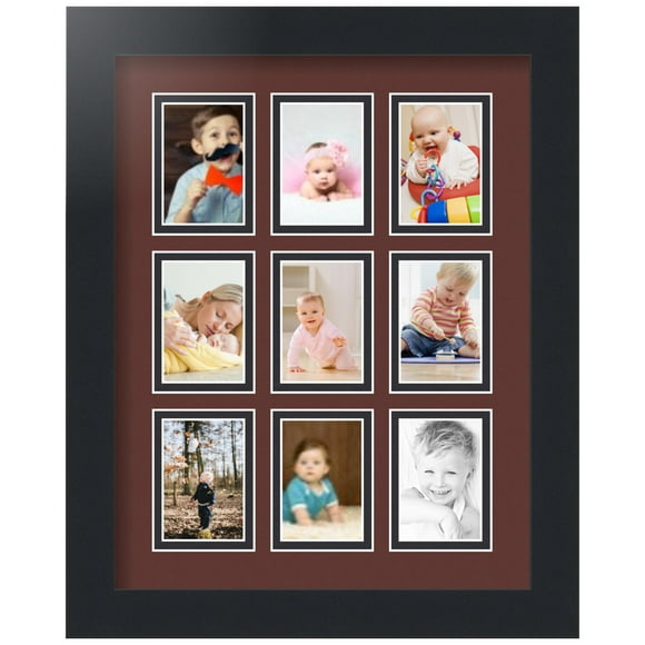 ArtToFrames Collage Photo Picture Frame with 9 - 2x3" Openings, Framed in Black with Maroon and Black Mats (CDM-3926-78)