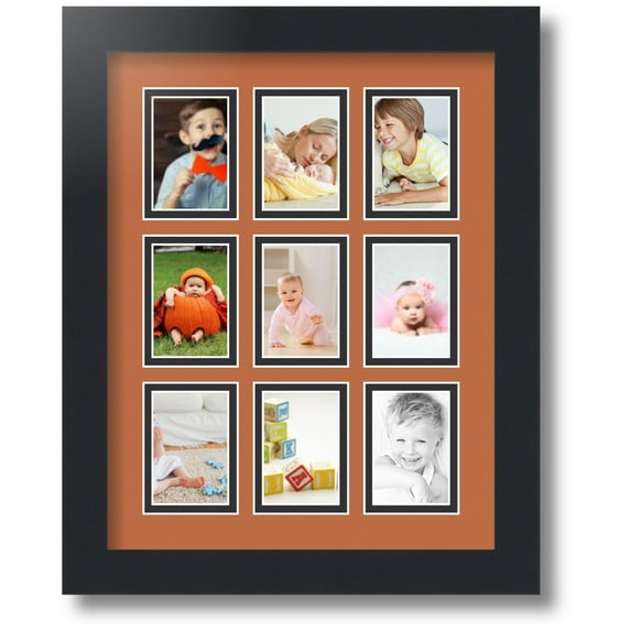 ArtToFrames Collage Photo Picture Frame with 9 - 2x3 Openings, Framed in Black with Red Orange and Black Mats (CDM-3926-213)