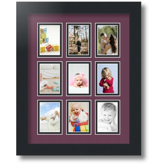 ArtToFrames Collage Photo Picture Frame with 9 - 2x3 Openings, Framed in Black with Ruby and Black Mats (CDM-3926-213)