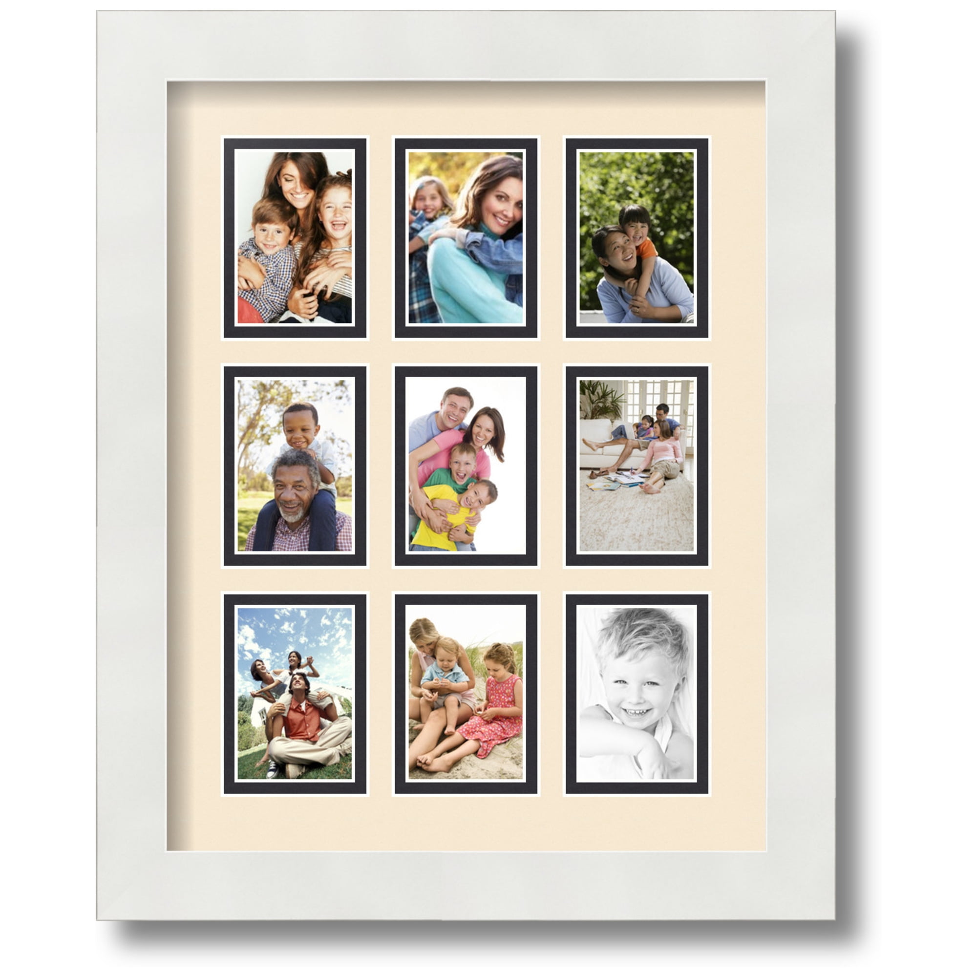 ArtToFrames Collage Photo Picture Frame with 9 - 2x3 Openings, Framed in White with Alabaster and Black Mats (CDM-3966-213)