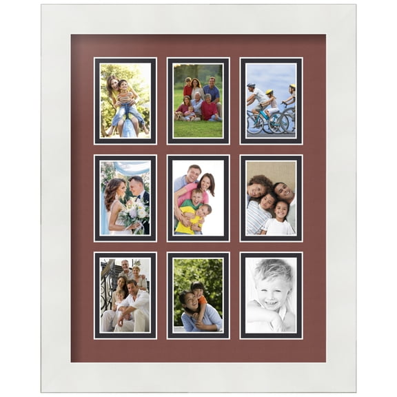 ArtToFrames Collage Photo Picture Frame with 9 - 2x3" Openings, Framed in White with Brique and Black Mats (CDM-3966-78)