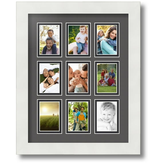 ArtToFrames Collage Photo Picture Frame with 9 - 2x3 Openings, Framed in White with Charcoal and Black Mats (CDM-3966-213)