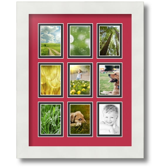 ArtToFrames Collage Photo Picture Frame with 9 - 2x3 Openings, Framed in White with Rouge and Black Mats (CDM-3966-213)