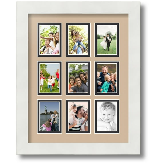 ArtToFrames Collage Photo Picture Frame with 9 - 2x3 Openings, Framed in White with Scotch Mist and Black Mats (CDM-3966-213)