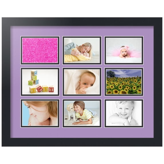 ArtToFrames Collage Photo Picture Frame with 9 - 3.5x5" Openings, Framed in Black with Lavender Mist and Black Mats (CDM-3926-1050)