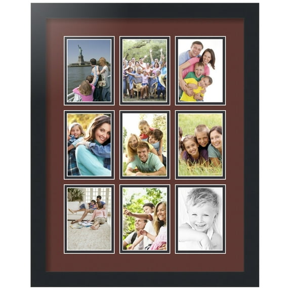ArtToFrames Collage Photo Picture Frame with 9 - 3.5x5" Openings, Framed in Black with Maroon and Black Mats (CDM-3926-1045)