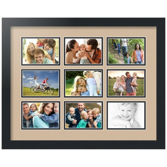 ArtToFrames Collage Photo Picture Frame with 9 - 3.5x5" Openings, Framed in Black with Scotch Mist and Black Mats (CDM-3926-1050)