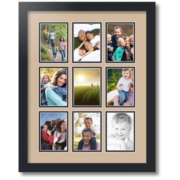 ArtToFrames Collage Photo Picture Frame with 9 - 3.5x5 Openings, Framed in Black with Scotch Mist and Black Mats (CDM-3926-213)