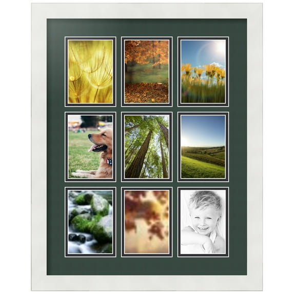 ArtToFrames Collage Photo Picture Frame with 9 - 3.5x5" Openings, Framed in White with Envy and Black Mats (CDM-3966-1045)