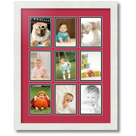 ArtToFrames Collage Photo Picture Frame with 9 - 3.5x5 Openings, Framed in White with Rouge and Black Mats (CDM-3966-213)