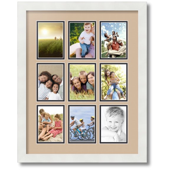 ArtToFrames Collage Photo Picture Frame with 9 - 3.5x5 Openings, Framed in White with Scotch Mist and Black Mats (CDM-3966-213)