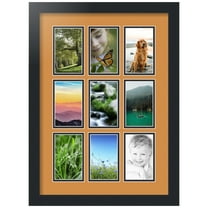 ArtToFrames Collage Photo Picture Frame with 9 - 3x5" Openings, Framed in Black with Amber and Black Mats (CDM-3926-1046)