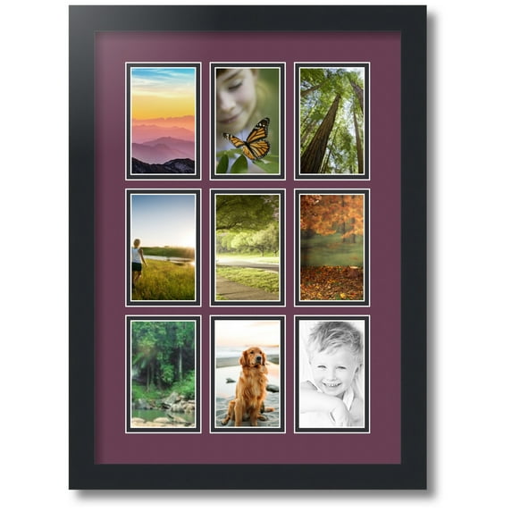 ArtToFrames Collage Photo Picture Frame with 9 - 3x5 Openings, Framed in Black with Ruby and Black Mats (CDM-3926-213)
