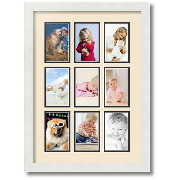ArtToFrames Collage Photo Picture Frame with 9 - 3x5 Openings, Framed in White with Alabaster and Black Mats (CDM-3966-213)