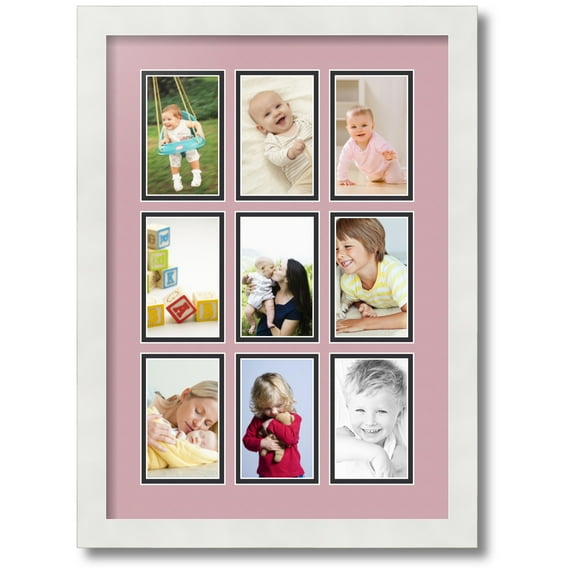 ArtToFrames Collage Photo Picture Frame with 9 - 3x5 Openings, Framed in White with Seashell and Black Mats (CDM-3966-213)