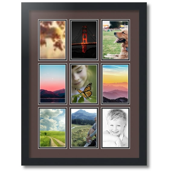 ArtToFrames Collage Photo Picture Frame with 9 - 4x6 Openings, Framed in Black with Peat and Black Mats (CDM-3926-213)