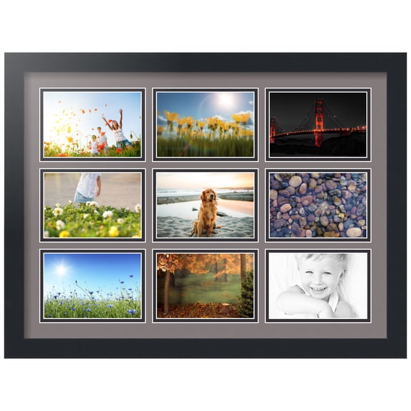 ArtToFrames Collage Photo Picture Frame with 9 - 4x6" Openings, Framed in Black with Pewter and Black Mats (CDM-3926-75)