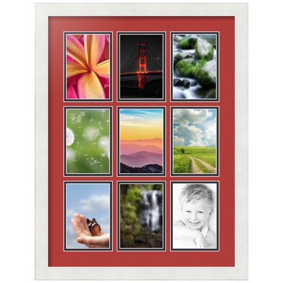 ArtToFrames Collage Photo Picture Frame with 9 - 4x6" Openings, Framed in White with Deep Red and Black Mats (CDM-3966-1047)