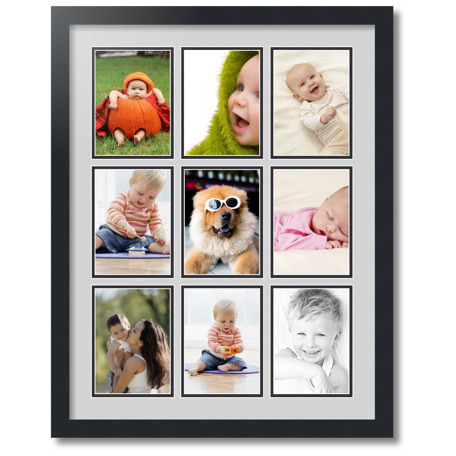 ArtToFrames Collage Photo Frame - 9 Openings For 5x7 Photos, Satin Black Frame With Black Mat, Wall Or Tabletop Display