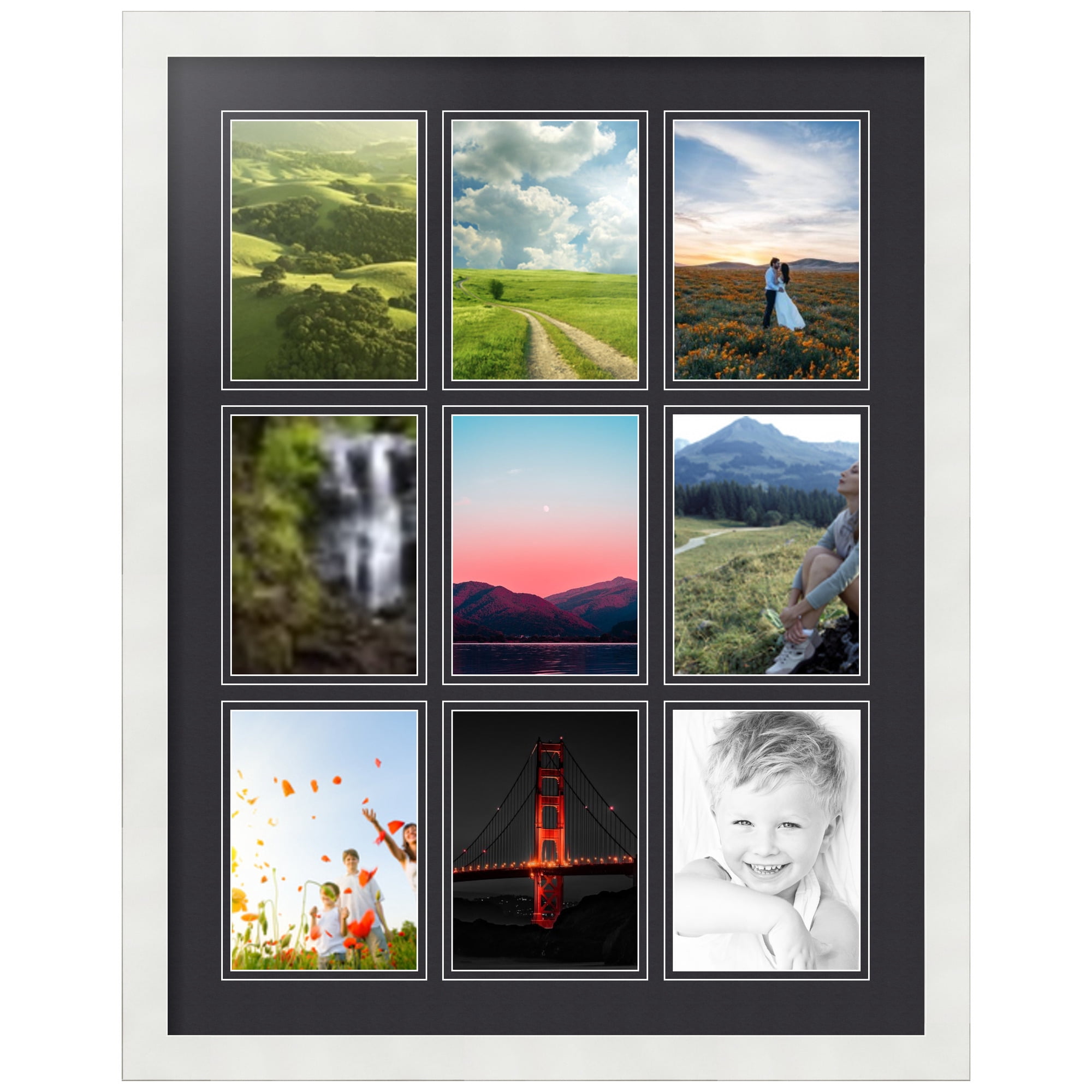 ArtToFrames Collage Photo Picture Frame with 9 - 5x7 Openings, Framed in White with Black and Black Mats (CDM-3966-213)