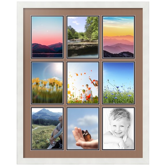 ArtToFrames Collage Photo Picture Frame with 9 - 6x8 Openings, Framed in White with Sandpiper and Black Mats (CDM-3966-213)