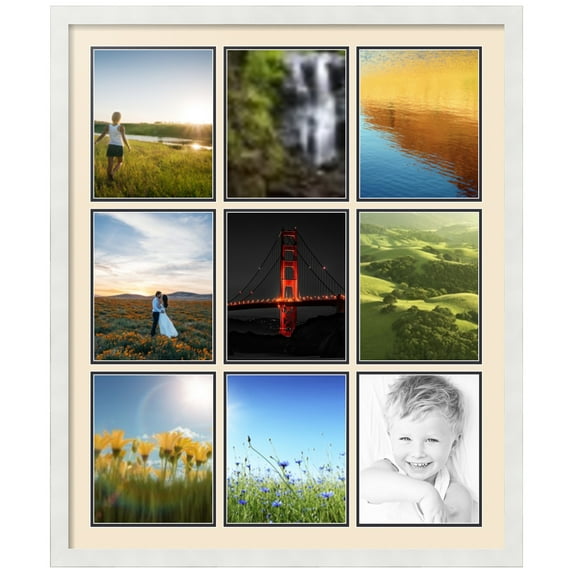 ArtToFrames Collage Photo Picture Frame with 9 - 8x10 Openings, Framed in White with Alabaster and Black Mats (CDM-3966-213)