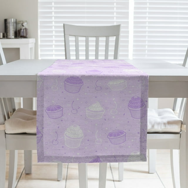 ArtVerse Striped Cupcake Pattern Table Runner Purple & White 16 x 72 ...