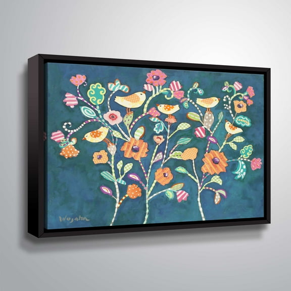 ArtWall Chirps in a Flower Bed, Gallery Wrapped Floater-framed Canvas by Holly Wojahn