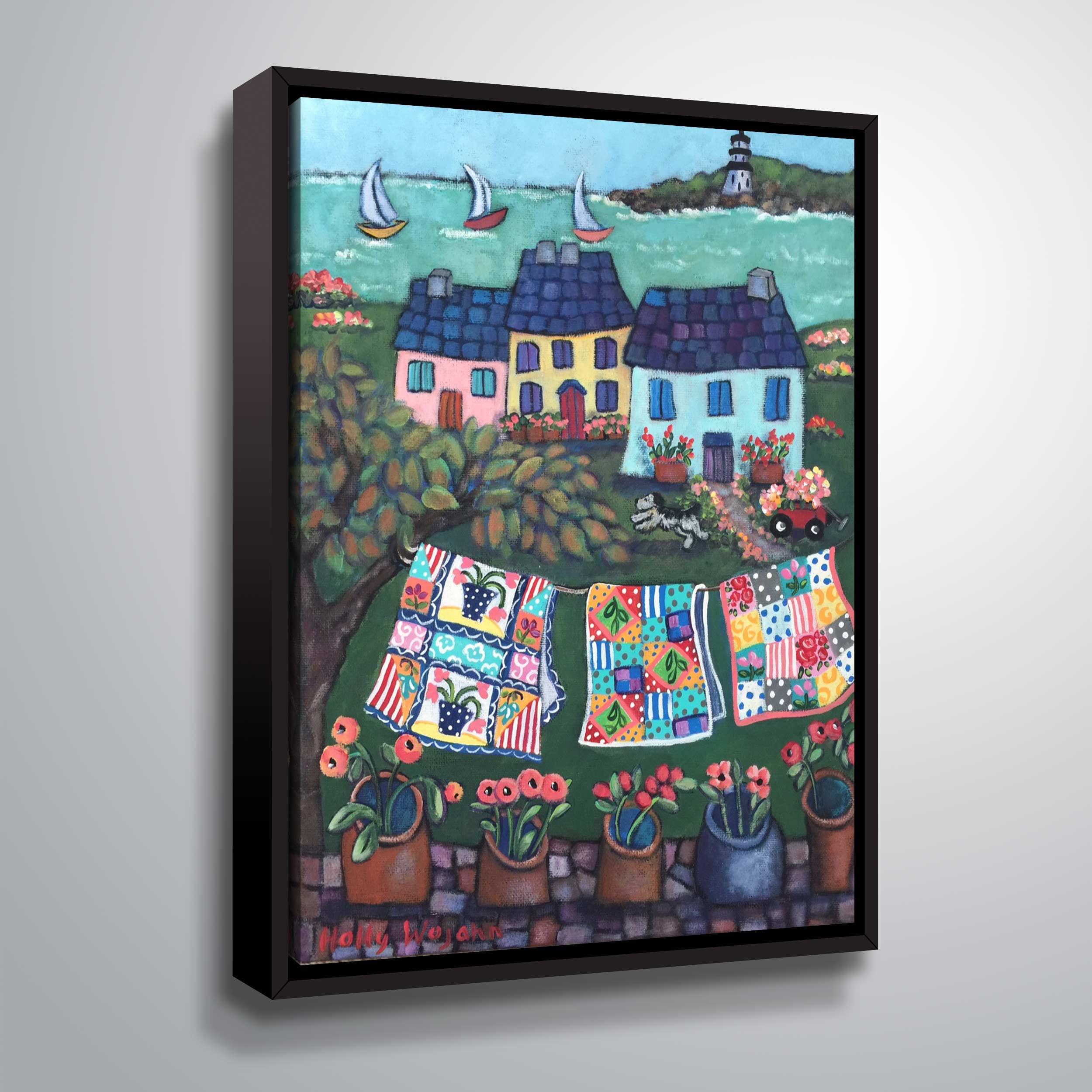 ArtWall Cottages and Quilts, Gallery Wrapped Floater-framed Canvas by Holly Wojahn