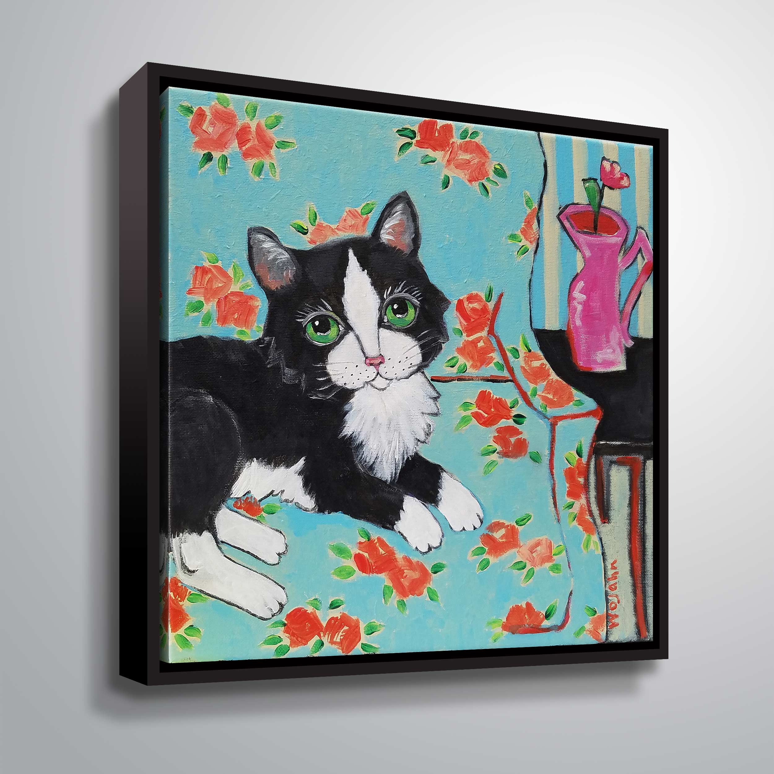 ArtWall Couch Cat, Gallery Wrapped Floater-framed Canvas by Holly Wojahn