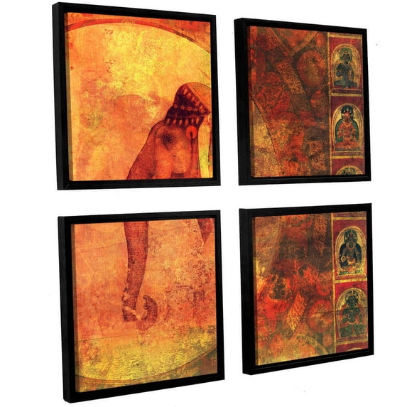 ArtWall Elena Ray "Buddhist Elephant" 4-Piece Floater-framed Canvas Square Set