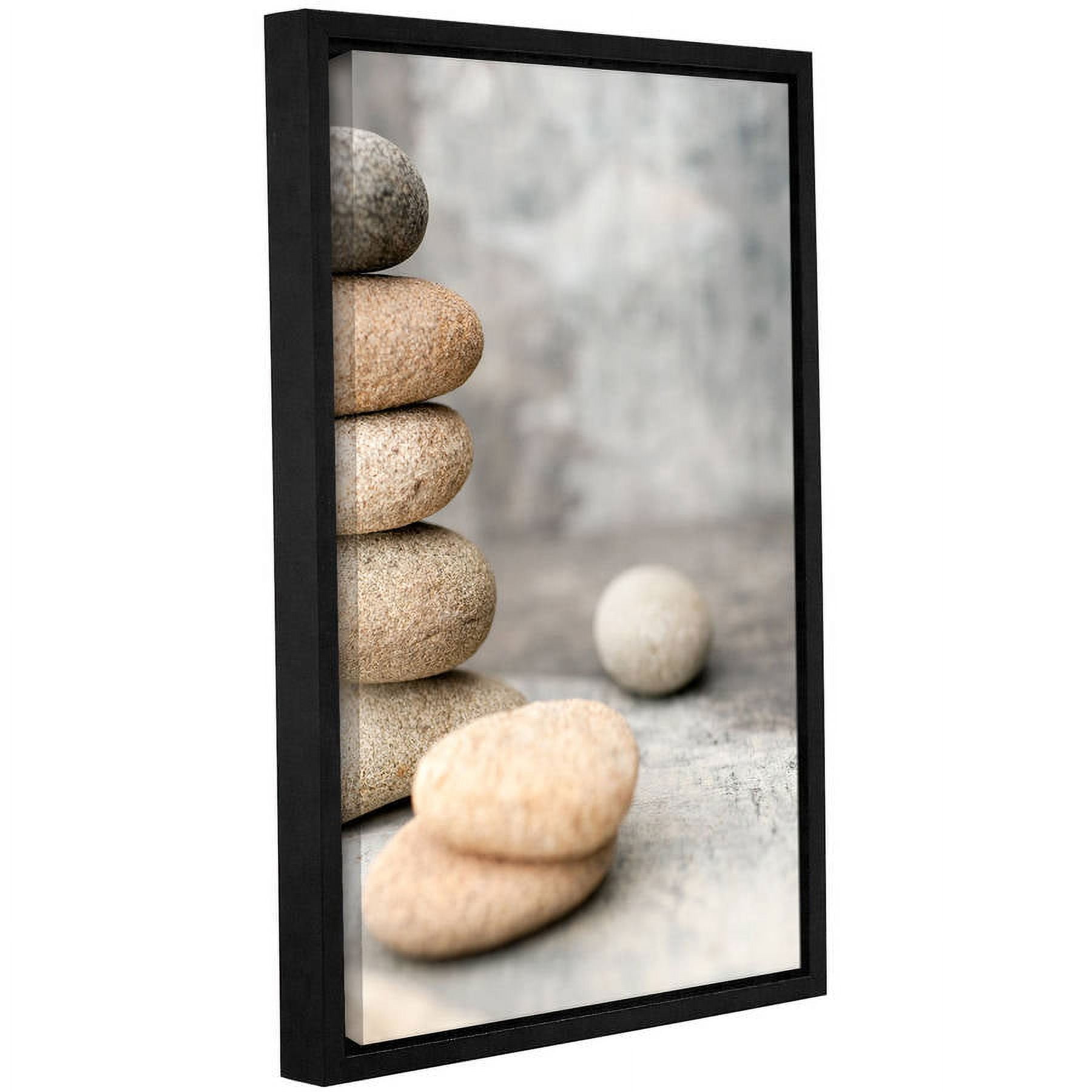 Modern Vertical Framed Canvas Print with River Stones