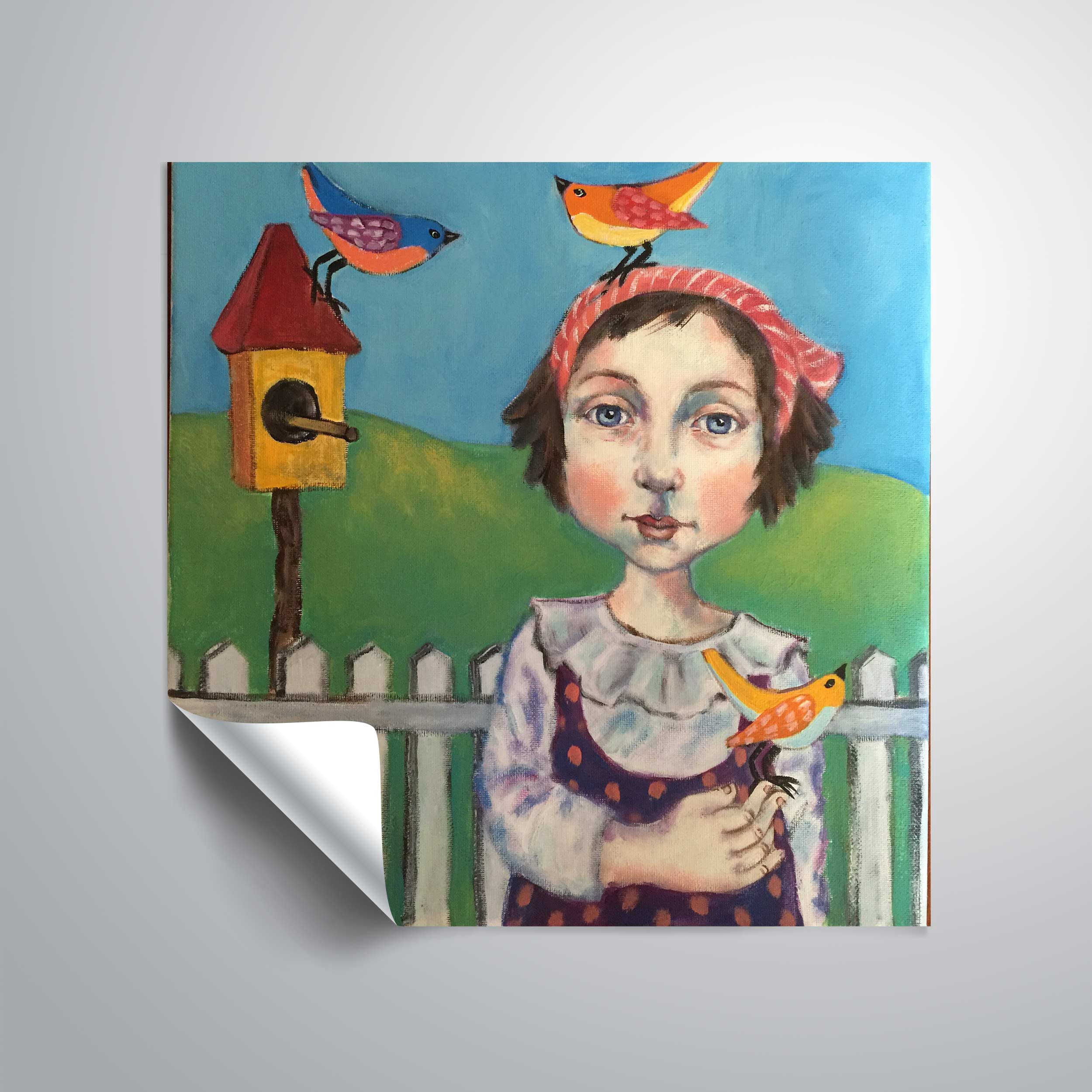 ArtWall FILLE AVEC OISEAU, Removable Wall Art Mural by Holly Wojahn