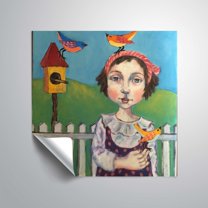 ArtWall FILLE AVEC OISEAU, Removable Wall Art Mural by Holly Wojahn